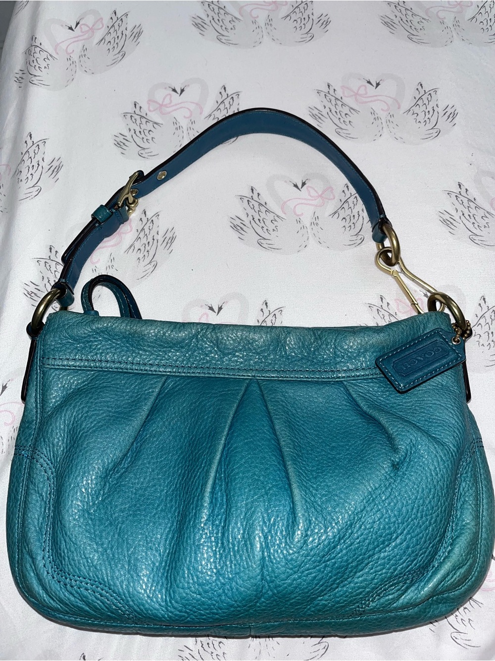 Coach Hamptons Teal Pebbled
Leather Hobo Shoulder Bag